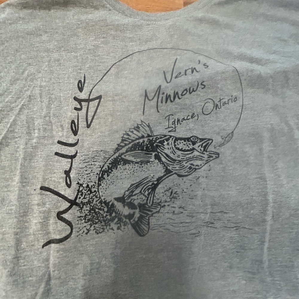 Men’s Grey Graphic Tee, Ignace Ontario Walleye Fishing